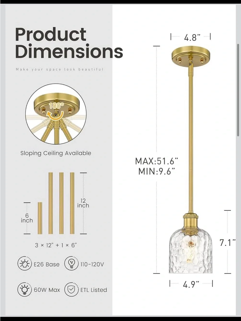 Zeyu 1-Light Kitchen Pendant Light - Vintage Hammered Glass & Gold - New in Box